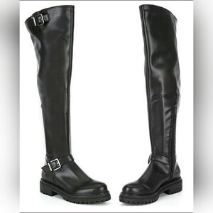New Biker Tall Whimsigoth Black Baddie Sexy Rider Grunge Over Knee Boot